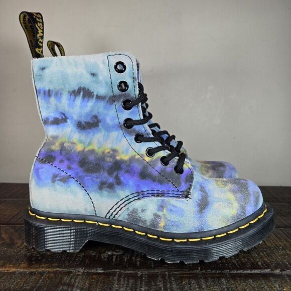 NEW Dr. Doc Martens 1460 Pascal Womens Size 6 Lace Up Boots Blue Tie Dye Suede - Picture 1 of 11
